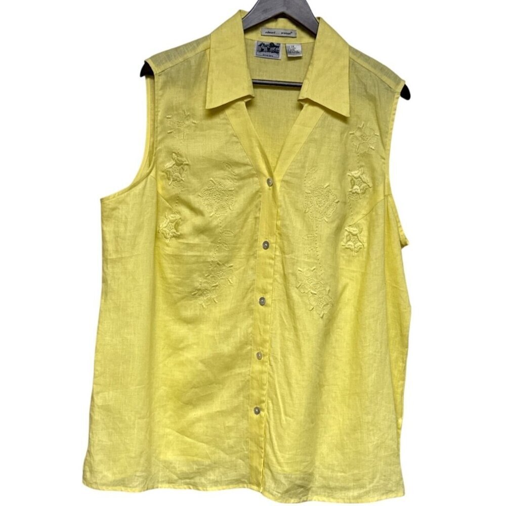 NEW Edward Woman Irish Linen Top Sleeveless Button Embroidered Women's Plus 2X